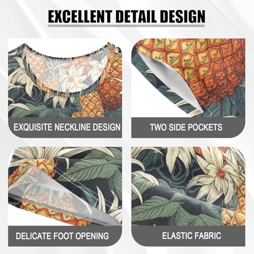 ALAZA Pineapple Whiite Flowers Pajama Set Short Sleeve Sleepwear Soft Lounge Nightwear4