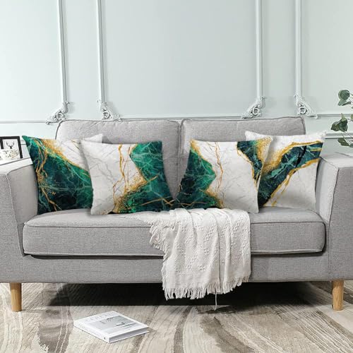 Geliking Sofa Cushion Covers 18x18 Inches Polyester Throw Pillow Case Green and Gold Marble Texture Cushion Covers Replacement for Home Decor 45cm x 45cm - Image 2