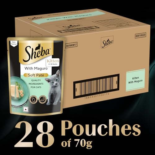 Image of Sheba Pate Kitten Wet Cat Food, Maguro, 28 x 70g, Soft Pate Texture, Hydrating Food Crafted Ingredients, Balanced Nutrition for Muscle Development 