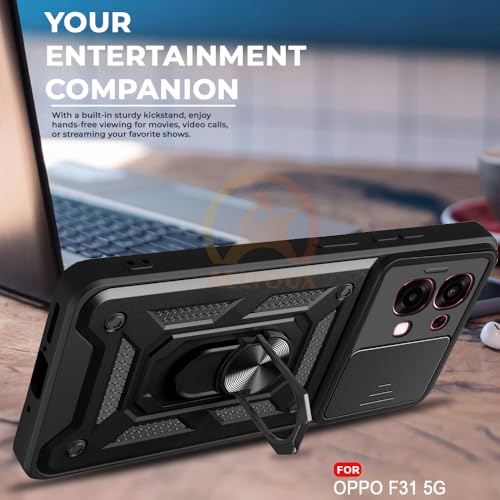 Image of Armor Bumper Back Cover Case for Oppo F31 5G Rotating Camera Cover, Ring Holder & Kickstand | Heavy Duty & 360 Degree Protection Oppo F31 5G Back Cover (Black)