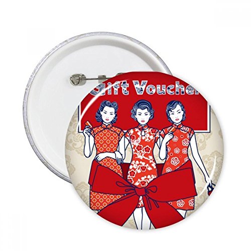 Badge rond culture chinoise rouge pour décoration vêtement femme - Broche 5pcs XXL