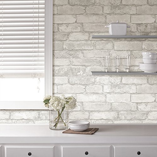 Nuwallpaper Nu3010 Grey And White Brick Peel & Stick Wallpaper, Multicolor #TOP4