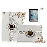 STENES iPad Pro 12.9 Case - Stylish - 3D Handmade Bling Crystal Heart Pendant Flowers Floral 360 Deg