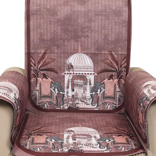 Image of Velvet Single Seater Sofa Cover with 2 Seat and Back Covers - Elephant Dome Design - Washable Fabric - Stylish Sofa Cover for Modern Living Room (Maroon, 1 Seater Without Arm Covers)