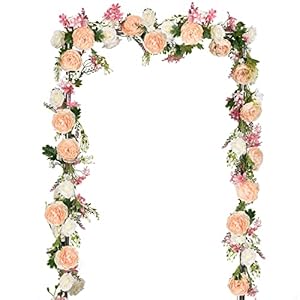 DearHouse 2Pack Artificial Peony Flower Garland – Silk Peony Garland with Pink and White Flowers for Wedding Party Table Decoration,6ft/Strand