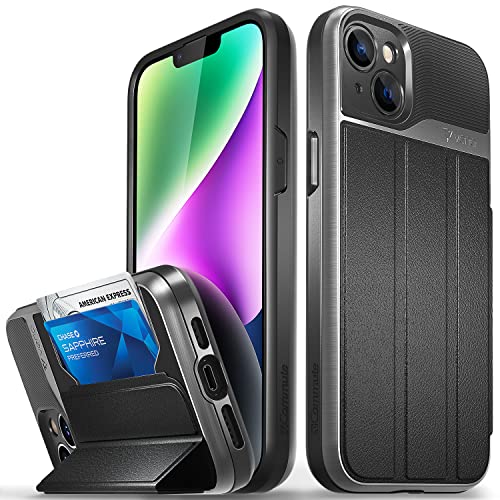 Vena Vcommute Wallet Case Compatible With Apple Iphone 14 Plus (6.7"-Inch), (Military Grade Drop Protection) Flip Leather Cover Card Slot Holder With Kickstand - Space Gray #TOP17