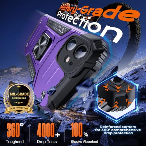 Image of Anqrp Heavy Duty Case for iPhone 11 Case with Enhanced Ring Holder Grip Stand, Military Grade Shockproof Rugged Drop Protective Silicone Hard Slim iPhone 11 Phone Case Cover,Purple