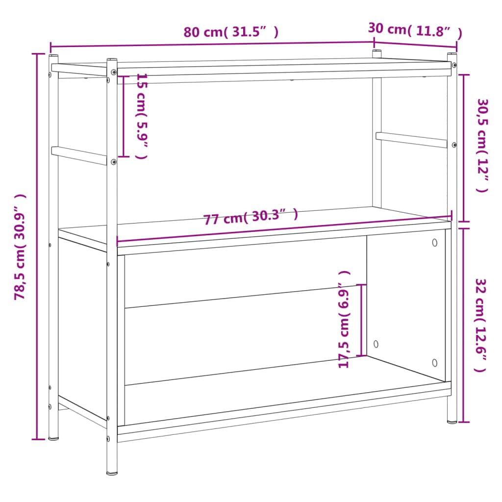 Librería Sonoma Roble 80 x 30 x 78,5 cm, madera y hierro, estilo industrial con patas ajustables, estructura metálica para mayor estabilidad, diseño abierto