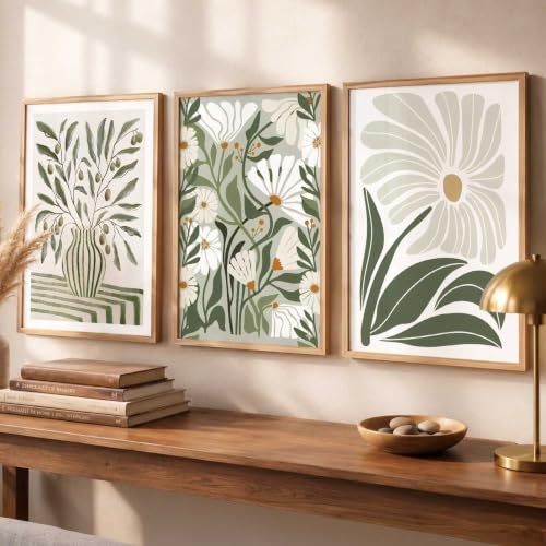 Image of kotart Aesthetic Boho Floral Art Home Decoration Painting | Floral Paintings With Frame For Living Room Bed Room Hotel Wall Decor Digital Reprint Set of 3 (19X25 inch)