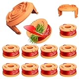 Chway 12 Pcs Replacement Trimmer Spools Compatible for Worx Weed Eater, 100ft, 0.065in WA0010 Weed Wacker Refils and WA6531 Spool Cap Cover(10 Trimmer Spools+2 Spool Caps)