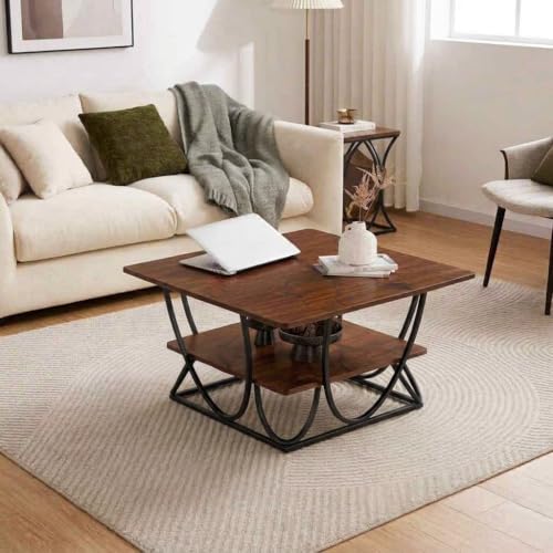 Image of EDEUEQUE Modern Center Table Coffee Table Sofa Side Table for Living Room Cocktail Table End Table with Storage Wooden Tabletop-Marble Print with Metal Frame (Black Brown)