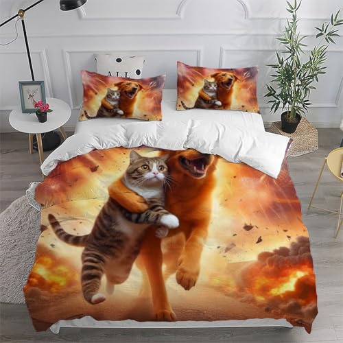 Housse de couette double 200x200cm microfibre animaux avec 2 taies d'oreiller pour filles