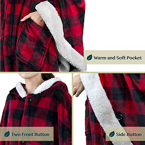 Pavilia P-W5001-CKRD-SP Wearable Blanket For Adult Women, Cozy Plush Fleece Blanket Poncho Cape With Hood, Super Soft Shawl, Angel Wrap Throw For Office, Black And Red Buffalo Plaid Checkered thumb #6