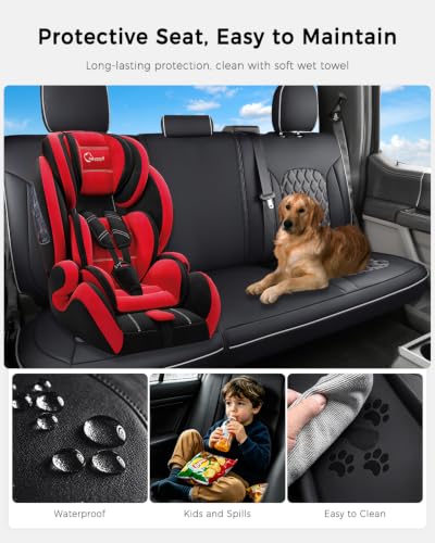 Image of Huidasource Rear Car Seat Covers Fit for Toyota Tacoma 2016-2023 Double & Crew Cab SR SR5 Limited TRD Sport /Pro /Off Road, Split Rear Bench Back Row Leather Seat Cover (Back Row /Black&White)