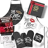 DELUXY Mr and Mrs Aprons For Happy Couple - Best Couples Gifts For Christmas, Bridal Shower Gifts For Bride, Wedding Gifts, Engagement Gifts For Couples Unique 2021, Anniversary- Romantic Recipe Book