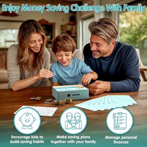 Image of Wooden Reusable Savings Box with 6 Target Sheets($500-10,000), Non-Toxic Nature Wood, Wooden Money Saving Box with Personalized Name,10000 Savings Challenge Box for Cash Box-Green