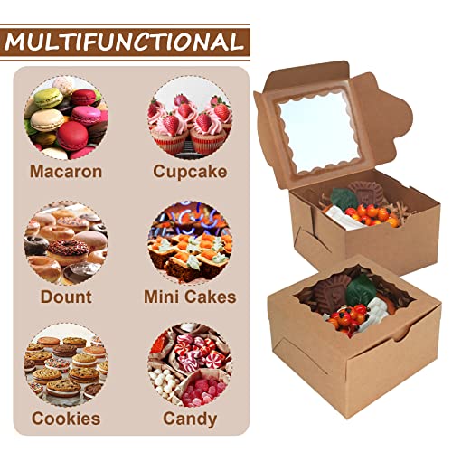 Xinhpkgg 50Pcs Cookie Boxes 4X4X2.5 Inches: Bakery Boxes With Window, Treat Boxes, Strawberry Boxes, Mini Cake Boxes, Pastry Dessert Boxes For Chocolates Strawberries, Cupcakes- Kraft Paper #TOP2