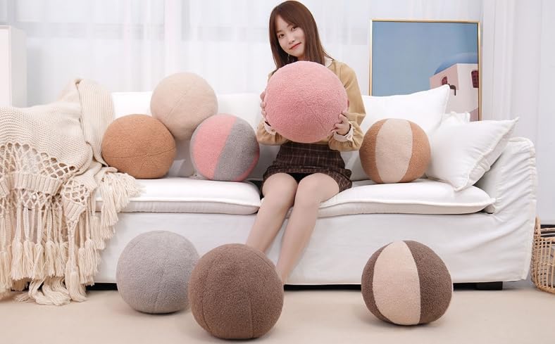 Uvvyui Cuscino Rotondo Con Nodo In Peluche, 35 Cm, Morbido E Fatto A Mano Per Divano E Letto, Colore Blu Polvere
