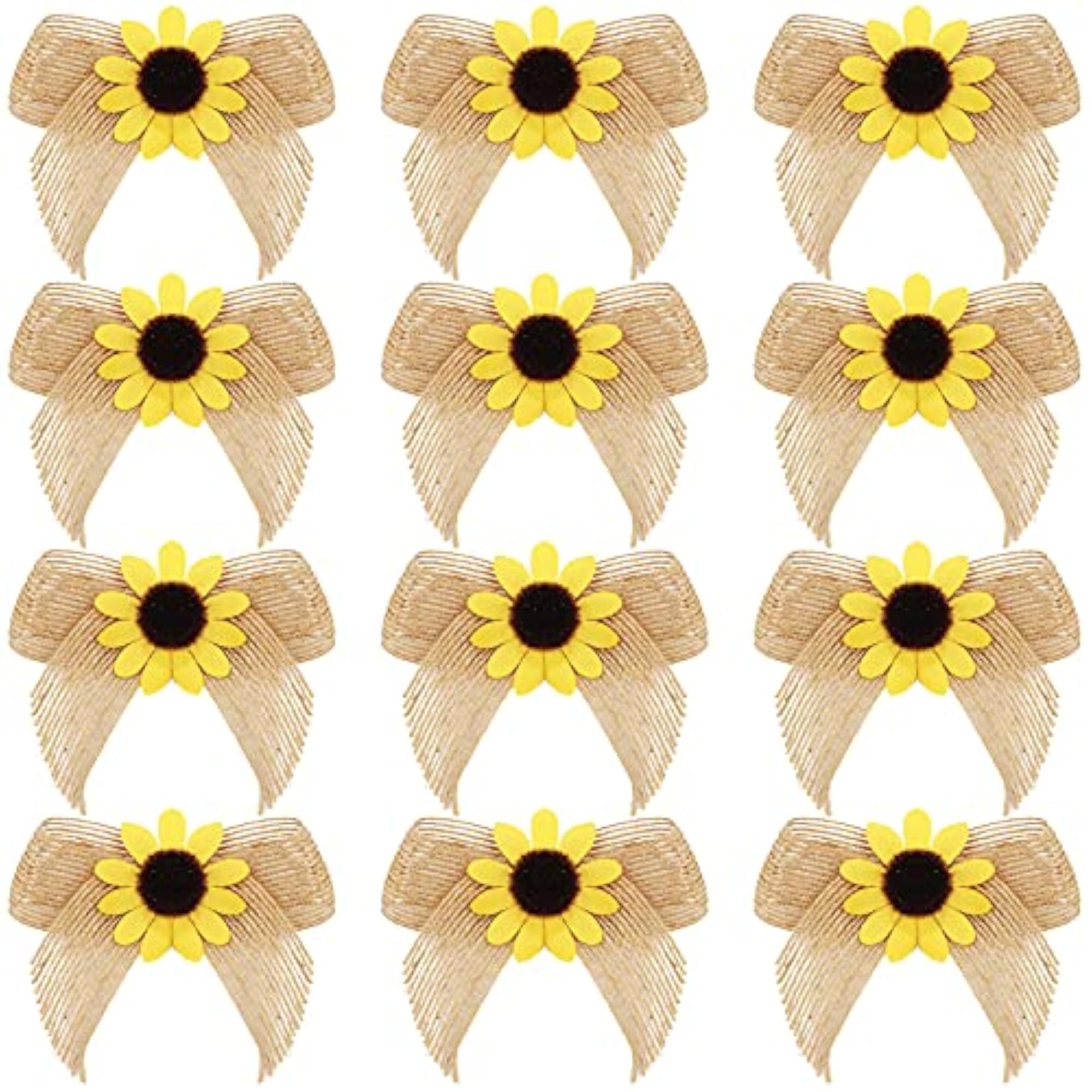 12 Pieces Sunflower Burlap Bow Summer Decor for Crafts