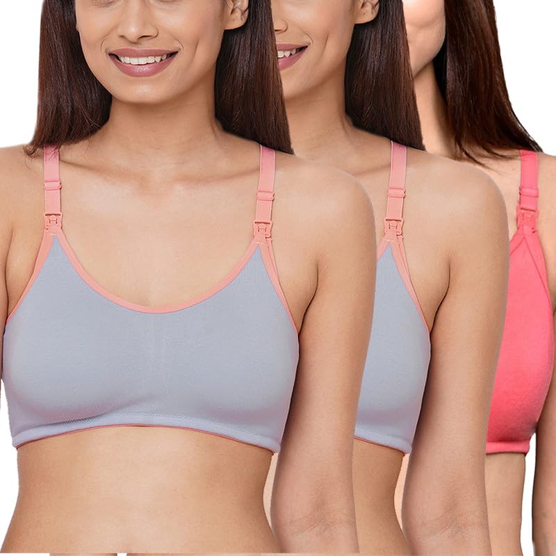 Image of Inner Sense Organic Cotton Bamboo Nursing Bra for Women I Non Padded Feeding Bra with Keyhole Back Design I Wire Free Maternity Innerwear with Full Coverage