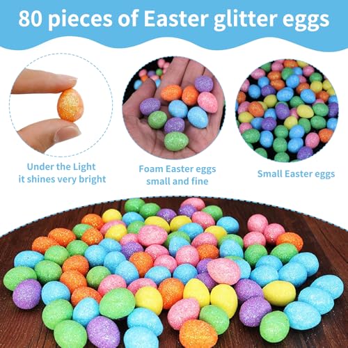 80 Pcs Mini Ostereier,Ostereier Mit Glitzer Schaum,Ostern Deko Eier Konfetti Bunt,Klein Basteln Bunte,FüR Tischdeko Easter Glitzer Kleine Osterdeko,Streudeko Egg,Osterei-Schaum-Eier-Ornamente
