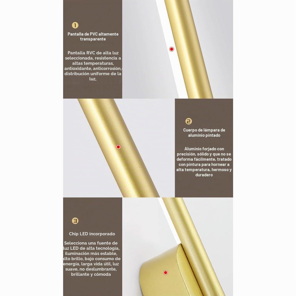 Aplique de Pared Lineal Dorado Moderno, Tira de 3000 K, Accesorios de iluminación para baño con Base Redonda de Metal de 3,9 Pulgadas, lámpara de Pared LED de Tubo Largo