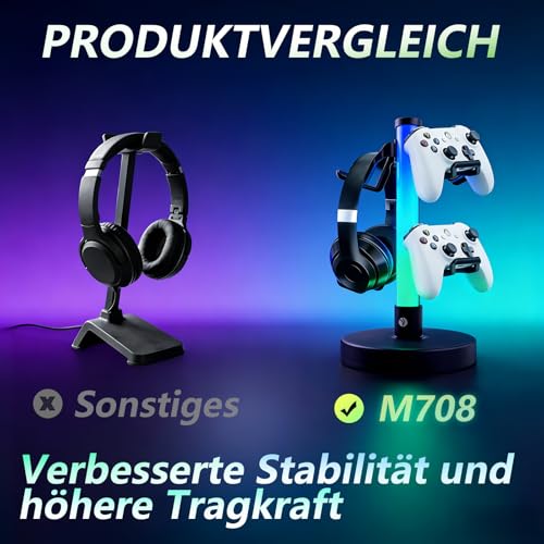 VCOM Headphone Stand with 17 Light Modes, Gaming Controller Holder with Remote Control, PC Gaming Accessories for Desk, Universal Organizer Headpsets/Xbox/PS5 Headset Stand Gamer gifts - Image 5