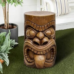 SKYFIRE Outdoor Decorative Sculpture - The Grande Tiki God Kanaloa Teeth Indoor Ornamental Outdoor Table Statues for Garden, Patio, Backyard, Lawn, House, Office Decor -19.6"H Concrete Stool End Table SKYFIRE Outdoor Decorative Sculpture The Grande Tiki God Kanaloa Teeth Indoor Ornamental Outdoor Table Statues for Garden Patio Backyard Lawn House Office Decor 196H Concrete Stool End Table