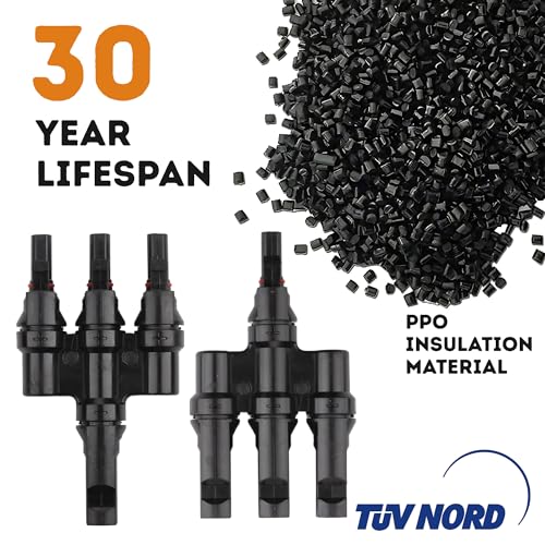 XYRIS Solar Connectors T Branch 1 to 3 for Solar Panels, Solar String Splitter/Joiner (M/FFF+F/MMM 1 Pair)