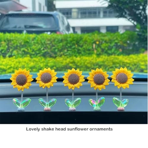 Image of 5Pcs Mini Sunflower for Car Dashboard 2.36 Inches Swinging Sun Flower Car Decor Self-Adhesive Cute Auto Ornaments Removable Auto Interior Accessories for Mirror, Vehicle Gadgets 2025
