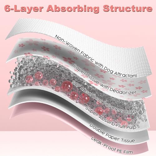 Image of MIZOK Puppy Pads Pink 22x22in, Ultra Absorbent Wee Wee Pads with Pheromone Attractant, Decorative Cherry Blossom 6-Layer Leak-Proof Potty Training Pads, Disposable (100 Count)