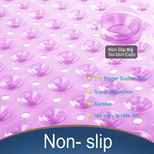 Yimobra Original Bath Tub Shower Mat Extra Long 16 X 40 Inches, Non-Slip With Drain Holes, Suction Cups, Machine Washable, Phthalate Free, Latex Free, Bpa Free, Bathroom Mats Clear Purple #TOP1