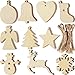 Produktbild Blulu 100 Stück Weihnachten Holz Ornamente Runde Holz Scheiben Holz Schneeflocke Engel Stern Form Weihnachtsbaum Hängende Verzierungen mit 100 Stück Kordeln (Stil 1)