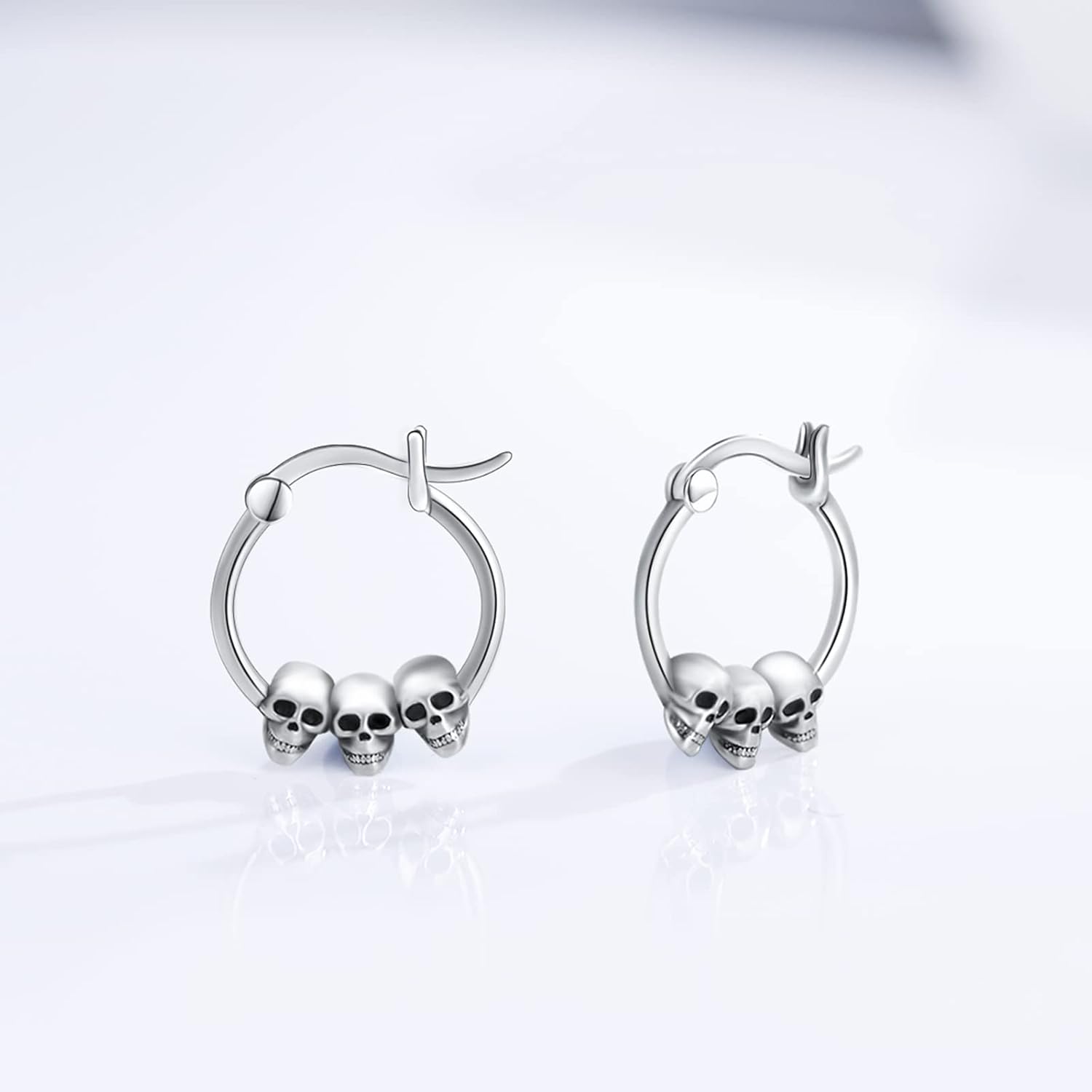 Skull Earrings 925 Sterling Silver Gothic Skeleton Earrings Huggie Hoop Earrings Skull Jewelry Halloween Gifts for Women Girl - Image 3