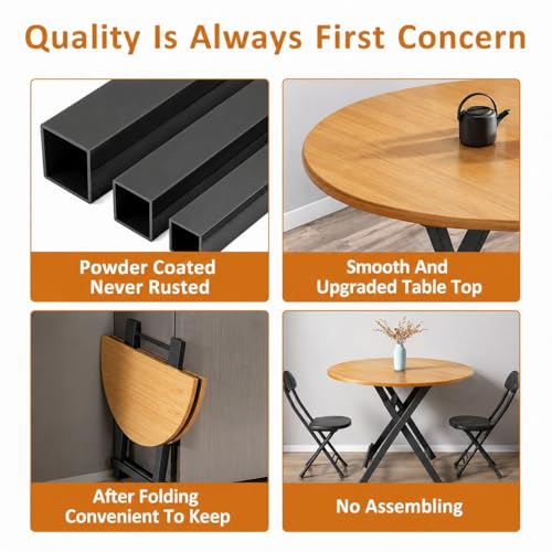 Image of Multi-Purpose Portable Foldable Wooden Table Desk with Durable Powder Coated Finish - Perfect for Home, Dining, Study, Coffee Table,Compact Spaces Pre-Assembled (L*81,B*80,H*75) cm. (Orange Walnut)