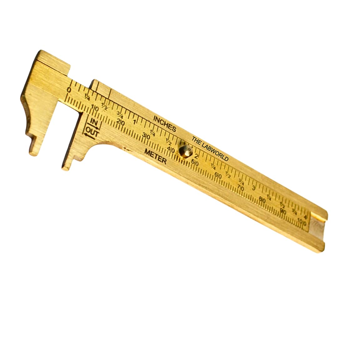 Labworld Mini Pocket Brass Vernier caliper slide caliper 10 cm or 4 inches for measurement of round objects,jewelry used in industrial,home or general use