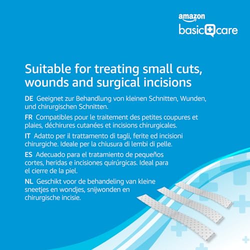Amazon Basic Care - Wundverschlussstreifen, hypoallergen, steril, 4 Größen, 60 Stück