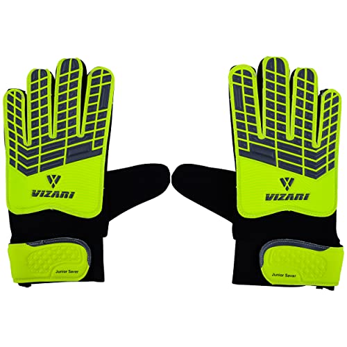 Vizari Junior Gloves for Protection & Grip | Tri-Color Youth Soccer Goalie Gloves with Elastic Wristband for Secure Fit | Finger Support Goalkeeper Gloves with Foam Cushioning for Kids & Youth