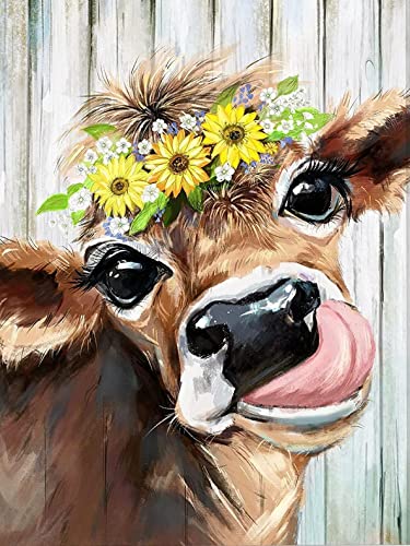 Cow Diamond Painting Kits for Adults - 5D Diamond Art Kits for Adults Kids Beginner, DIY Full Drill Diamond Dots Paintings with Diamonds Gem Art Crafts for Adults Home Wall Decor 12x16inch