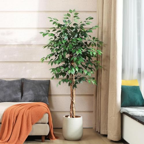 ARICK DECOR 5.5ft Artificial Ficus Tree with Natural Wood Trunk, ...