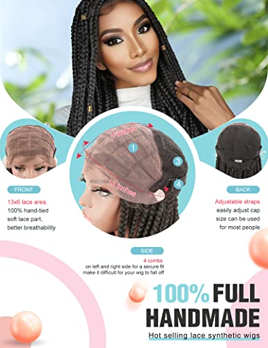 Avellabee 30 Inches Knotless Braided Wigs For Black Women Clearance, 13X7’ Lacefront Glueless Box Braid Wig, Heat Resistant Synthetic Braided Lace Front Wig Lightweight & Natural Looking #TOP4