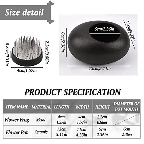 Wandic Flower Arrangement Kit, Black Pebble Ceramic Planter Pot With 4Cm Kenzan Flower Frog Pottery Floral Arranging Pin Needle Holder For Home Decor #TOP1