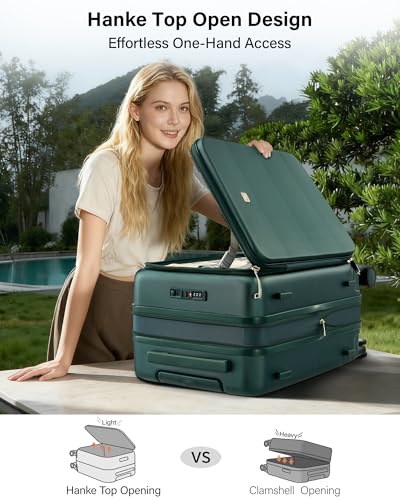 Image of Hanke Hardside Expandable Checked Luggage, 24 Inch Top Opening Trunk Luggages with Spinner Wheels, All-PC Hard Shell Suitcase, Lightweight TSA Checked-Medium(Blackish Green, 83L)
