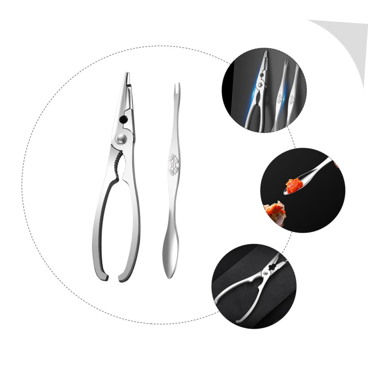HEMOTON 3 Juegos Pinzas De Cangrejo y Agujas De Cangrejo Herramientas Para Abrir Cangrejos Pelador De Gambas Tijeras Para Mariscos Castaña Pelador De Camarones Acero Inoxidable Tuerca