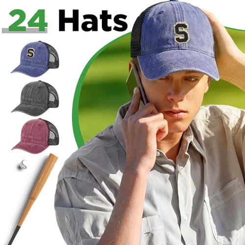 Image of Suhine 24 Pcs Blank Trucker Hat Bulk Unisex Mesh Baseball Cap for Sublimation Embroidery Vintage Adjustable Hat for Men Women