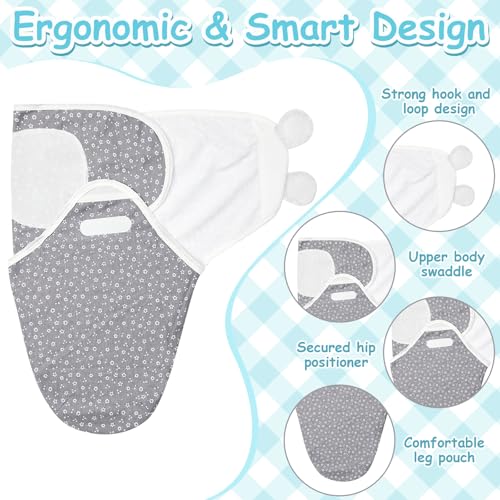 Image of Ramede 6 Pack Swaddle Blanket with Hats for Baby Girl Boy 100% Cotton Swaddles 0-3 Months, Adjustable Breathable Skin Friendly Receiving Blanket Wrap, Essential for Newborns(Groovy,Grey)