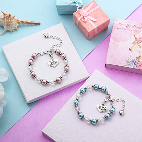 Hicarer 2 Pieces Granddaughter Charm Bracelets For Girls Adjustable Heart Pendant Rhinestone Beaded Strand Bracelets Christmas Halloween Crystal Balls Bangle Jewelry Gift (Classic Crystal Style) #TOP2
