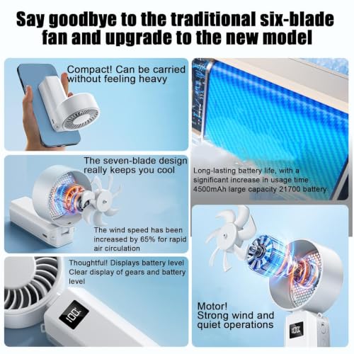Ventilador de mano portátil con batería recargable y base extraíble estilo minimalista 5