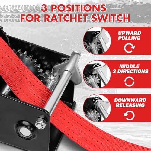 X-BULL Heavy Duty Boat Trailer Winch 3500 LBS 32FT Strap New Upgraded Quick-Connect Handle and Enclosed Housing, 2-Way Ratchet 4:1/8:1 Gear Winch for Boat, Truck, Trailer, RV, ATV, Jet Ski by X-BULL - Used condition - Image 4