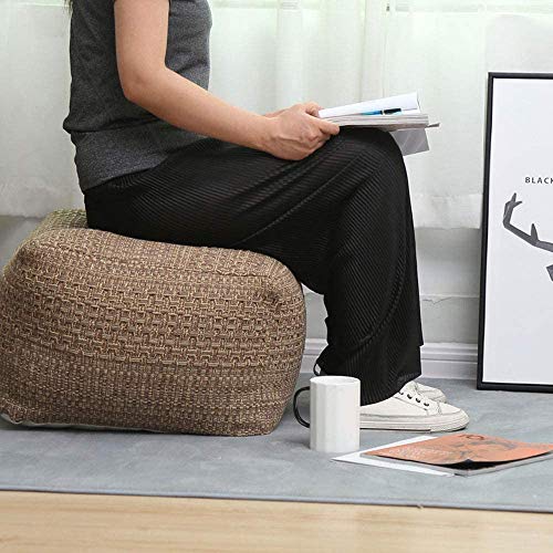 Riarevt Unstuffed Pouf, Ottoman Footstool Foot Rest, Square Pouf Ottoman Boho, Soft Knitted Cotton Linen Pouf, Poufs For Living Room Bedroom (Brown, 16.5"X16.5"X12.9") #TOP1